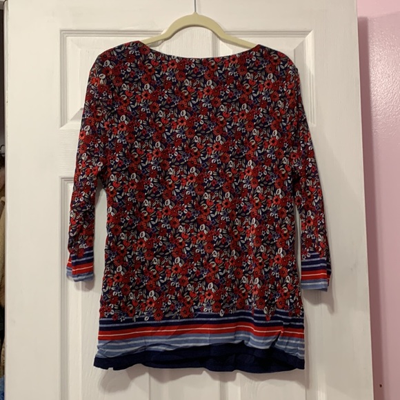 Charter club 3/4 sheer sleeve red, white & blue floral print top - Picture 3 of 5
